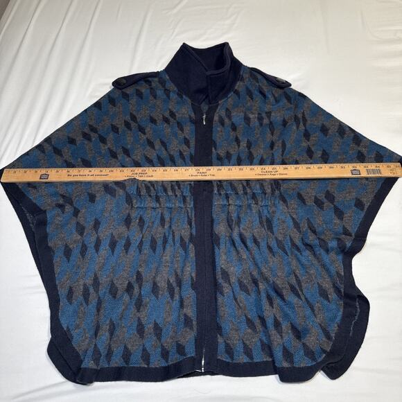 Heather B Poncho Womens Lg Wool Blend Blue Gray Full Zip Knit Sweater Cape EUC - Picture 6 of 16